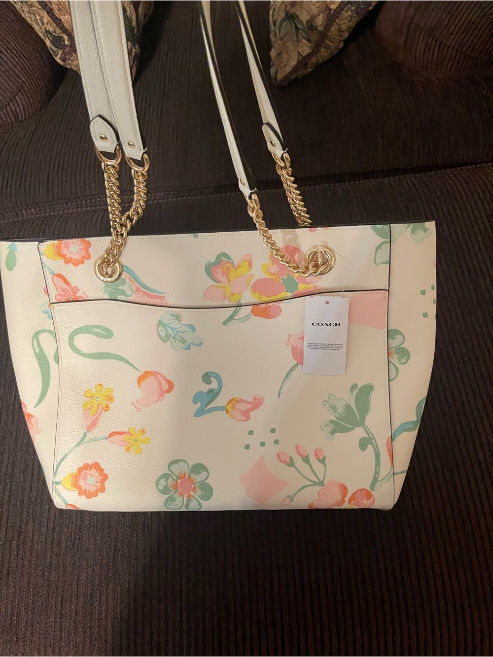 Coach Floral Print Shoulder Tote - Pastel Pink/Off White - Picture 2 of 12